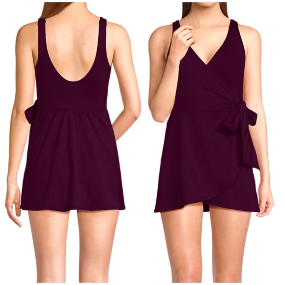 Lands' End Side tie  Swim Dress in Rich Purple Wine - Picture 3 of 6